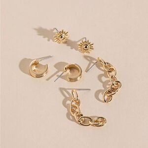 Ricki's New With Tag Gold Sun, Hoop, & Chain Trio Pack‎ Of Earrings